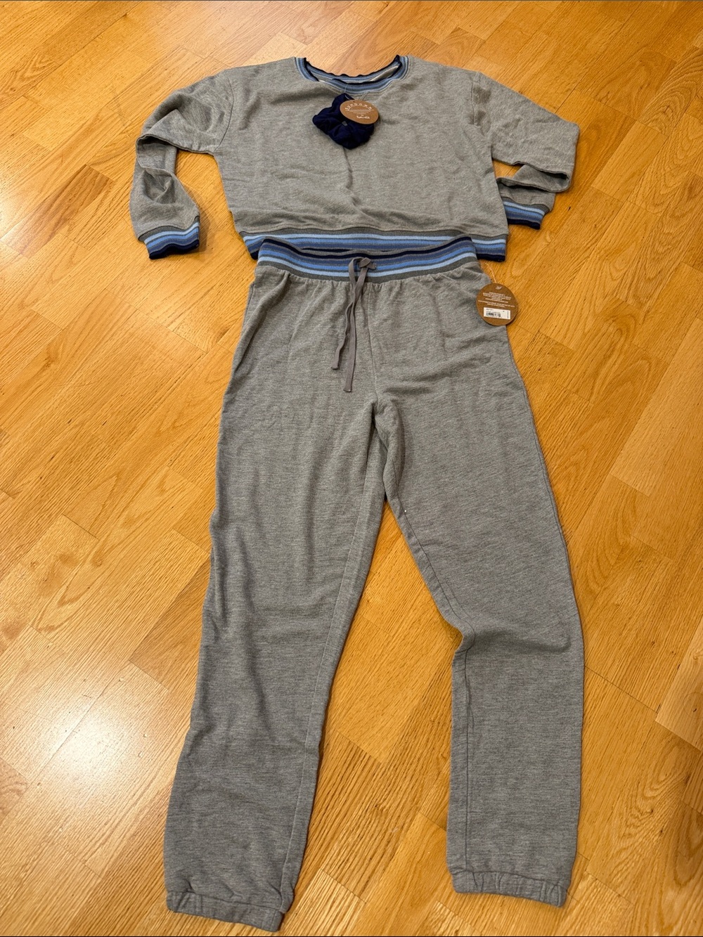 Splendid Gray Pajama Set with Blue Trim for women
